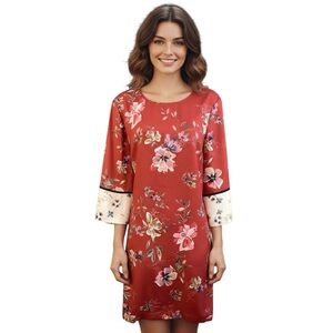 J.Jill Womens Dress Size Medium Petite Floral 3/4 Sleeves